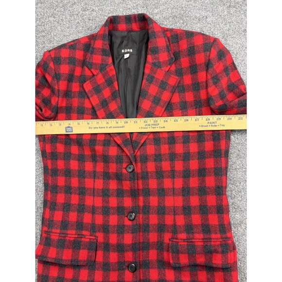 KORS Blazer Womens 6 Red Black Buffalo Check Wool Angora Made in Italy 3 Button - Picture 5 of 9